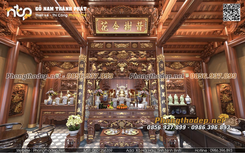 Bố trí nội thất nhà gỗ 3 gian tại gian giữa